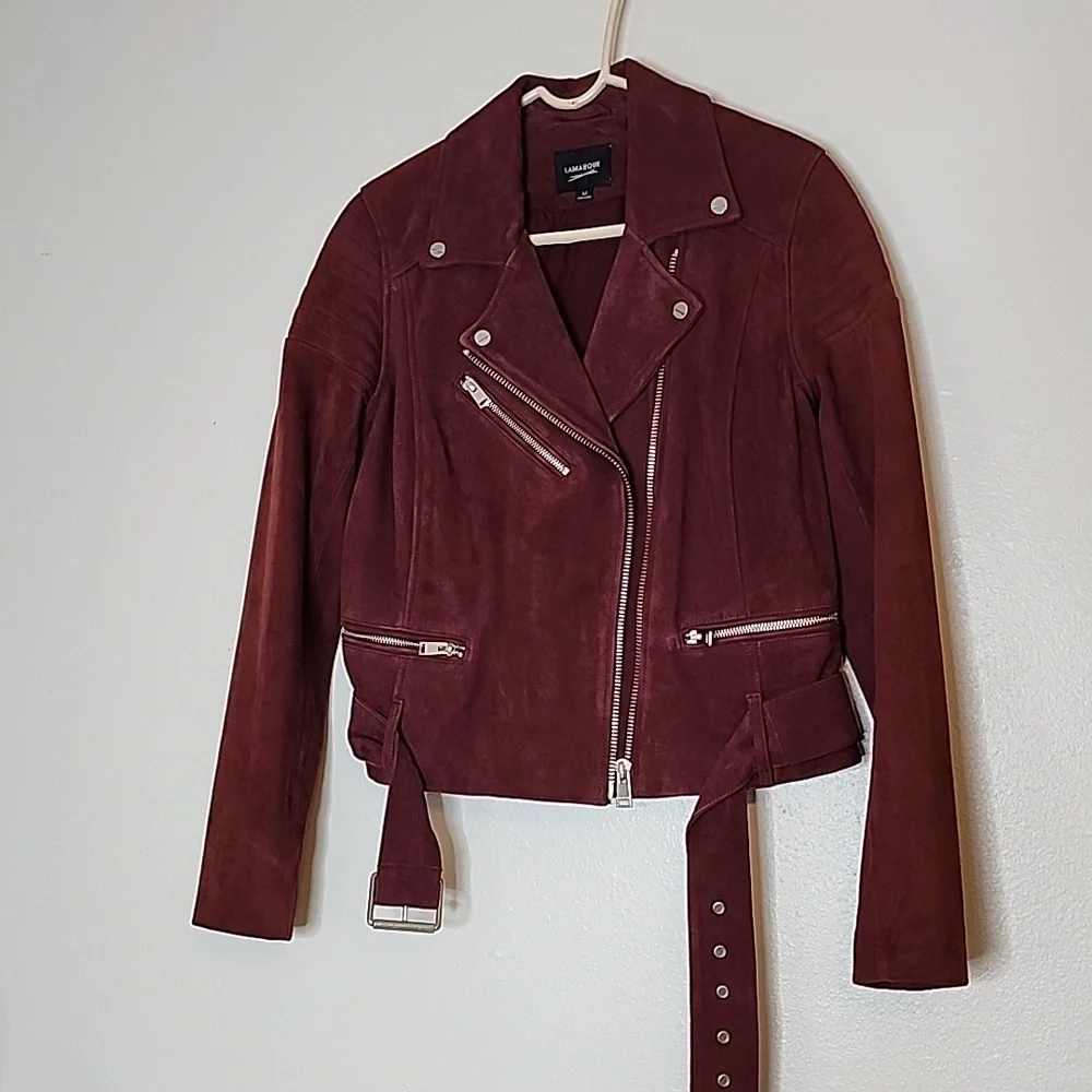 NEW LaMarque Laetica Burgundy Leather Suede Moto Biker Jacket Luxury Celeb Style - Picture 2 of 14